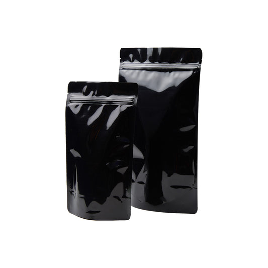 Gloss Black Stand Up Pouches with Reseal Zip - 250G