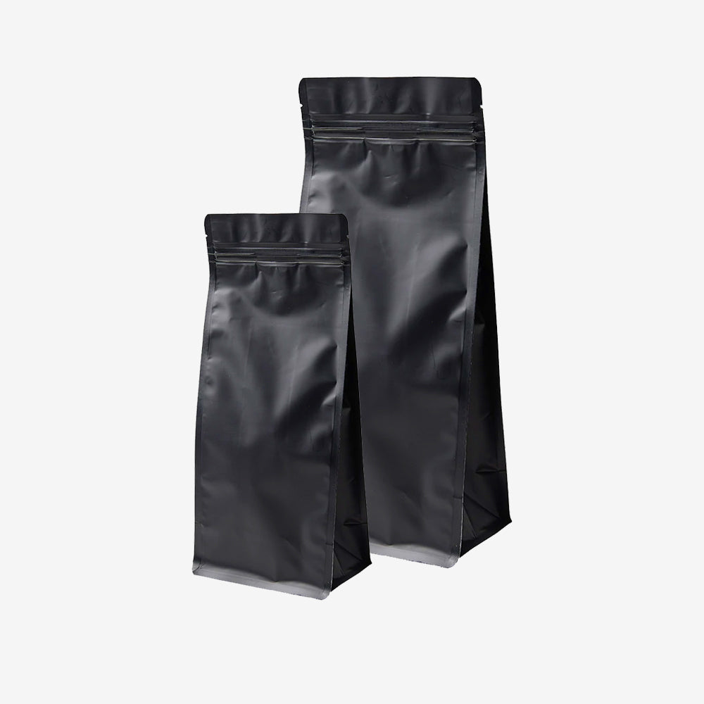 Matt Black Block Bottom Pouches with Reseal Zip - 1 KG