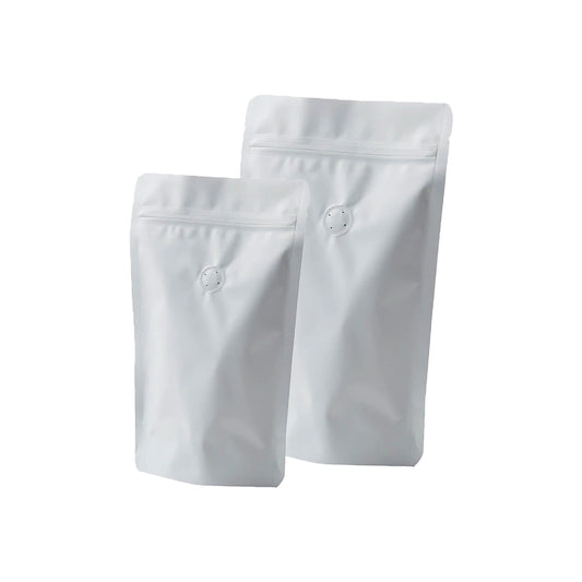Matt White Stand Up Pouches with Reseal Zip and Valve - 500 G