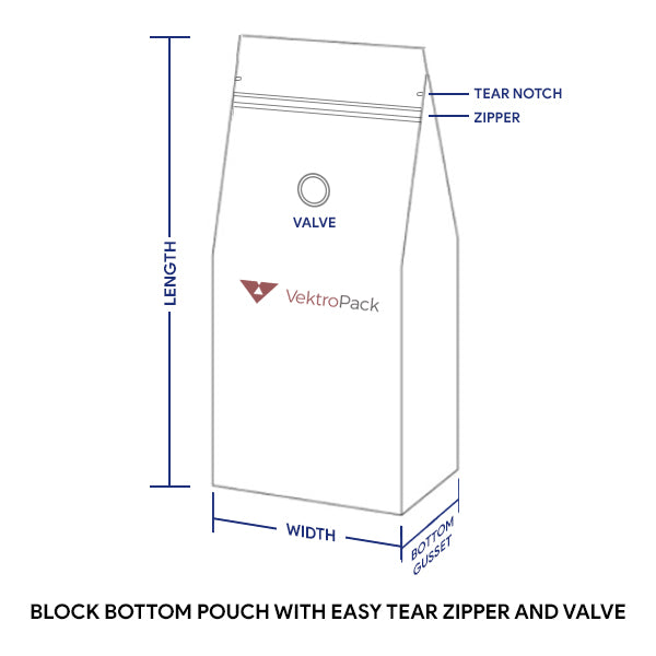 Matt White Block Bottom Pouches with Reseal Zip and Valve - 250 G