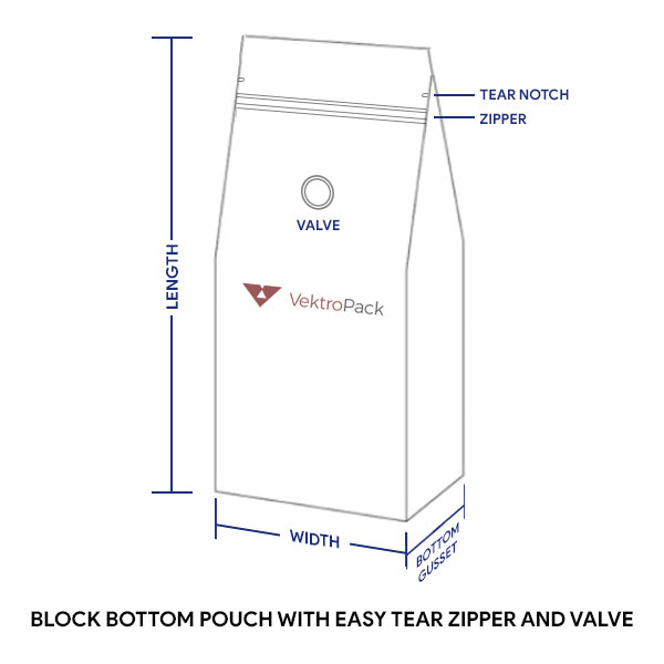 Gloss White Block Bottom Pouch with Easy Tear Zipper and Valve - 2kg