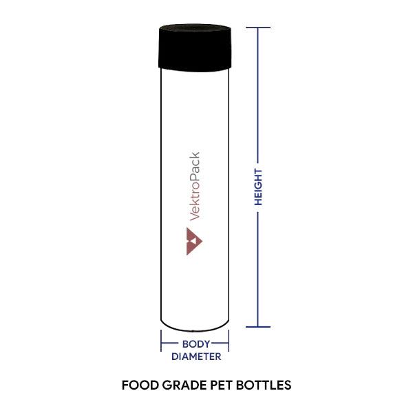 Food Grade PET Cylindrical Bottle with Single Cap 300ml - Black