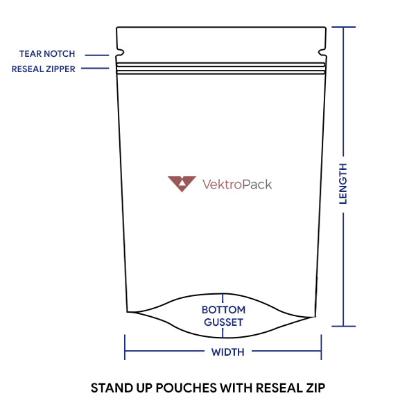 Matt Silver Stand Up Pouches with Reseal Zip - 1KG