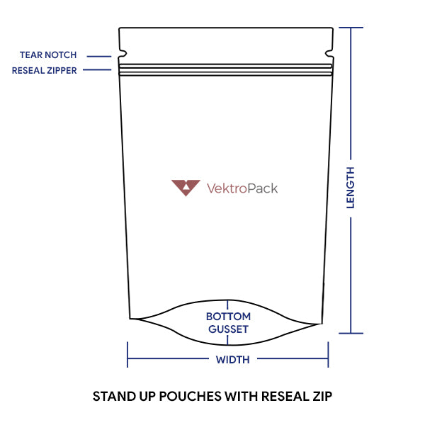 Gloss Black Stand Up Pouches with Reseal Zip - 250G
