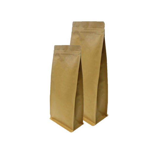 Kraft Block Bottom Pouches with Reseal Zip - 1 KG