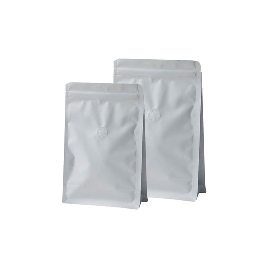 Matt White Block Bottom Pouches with Reseal Zip and Valve - 1 KG (VA050)