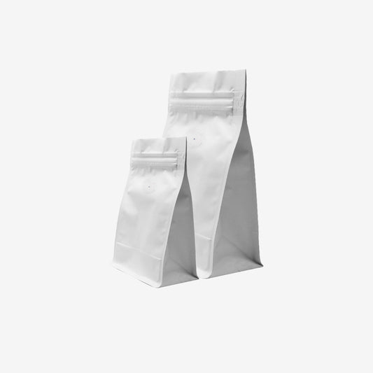 Matt White Block-Bottom Pouch with Reseal Zip and Valve - 125g